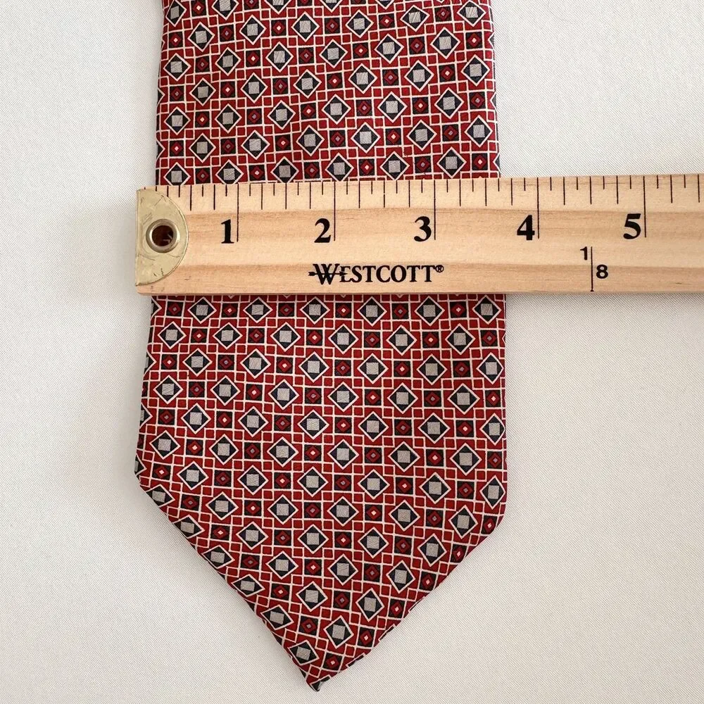 Stafford Italian Silk Tie Red Blue Geometric Pattern Classic 3.5